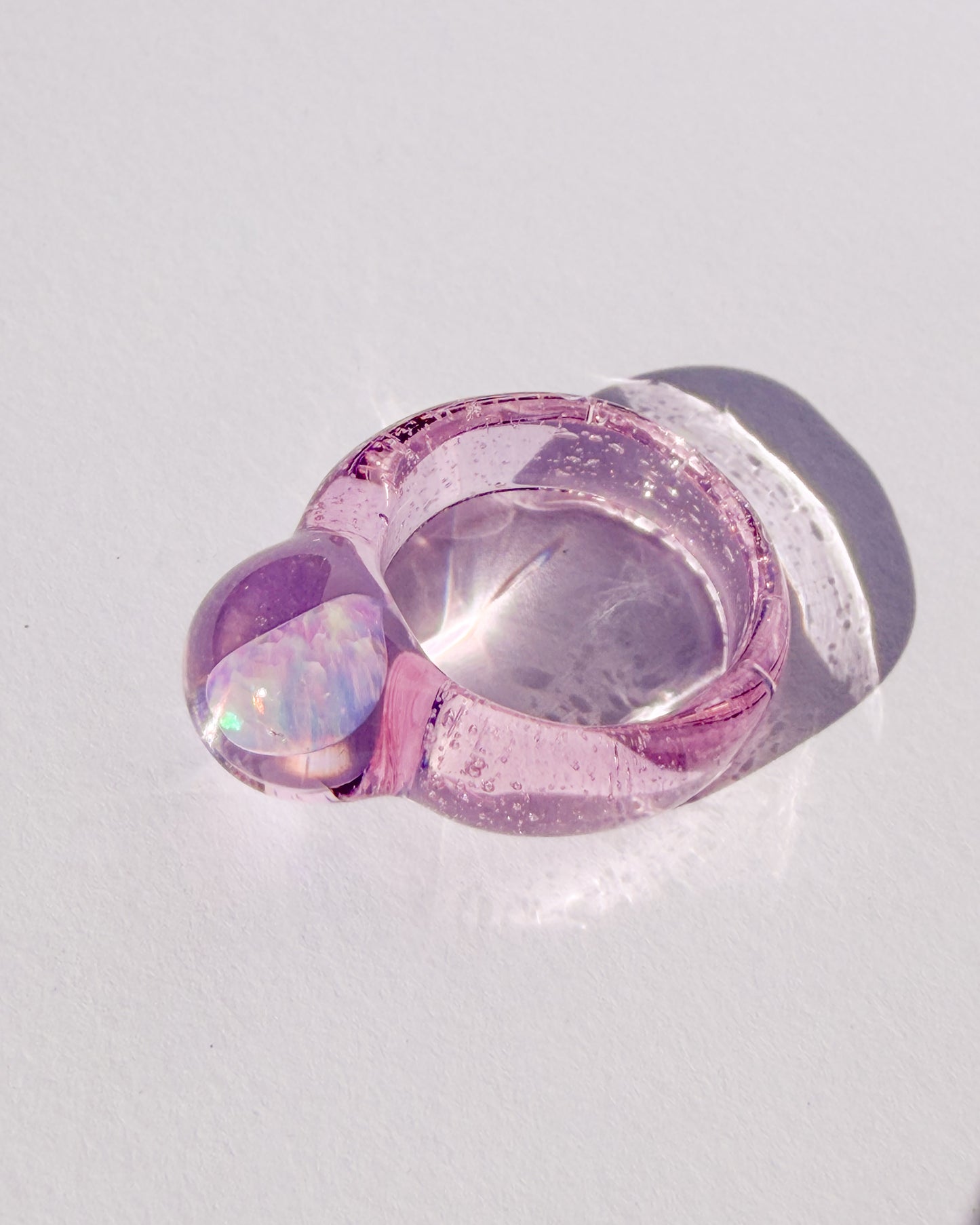 Opal Spherical Dome Rose · Glass Ring
