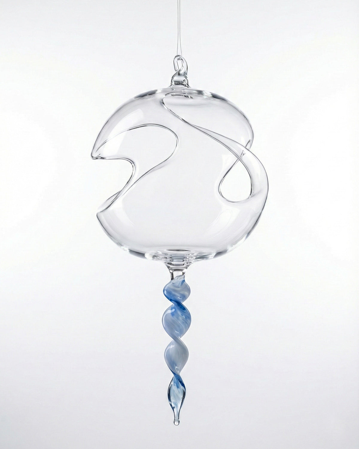 Hand-blown Glass Sphere with Blue Icicle – made of high-quality borosilicate glass / Glass ornament / Tealight candle holder