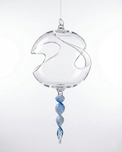 Hand-blown Glass Sphere with Blue Icicle – made of high-quality borosilicate glass / Glass ornament / Tealight candle holder