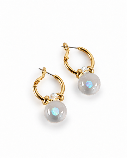 Opal Spheres · Set Hoop Earrings + Pendant Necklace in Gold
