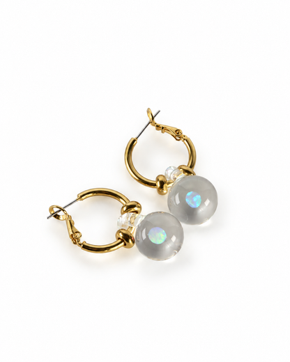 Opal Spheres · Set Hoop Earrings + Pendant Necklace in Gold