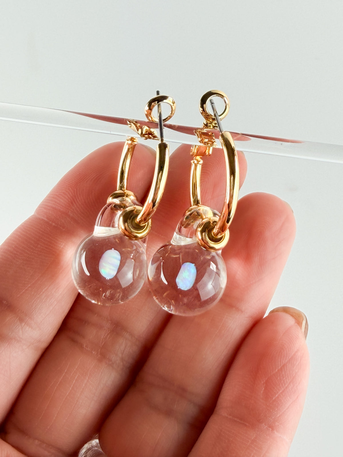 Opal Spheres · Set Hoop Earrings + Pendant Necklace in Gold