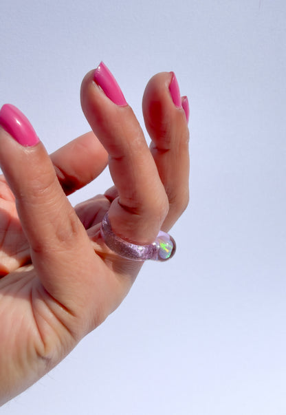 Opal Spherical Dome Rose · Glass Ring