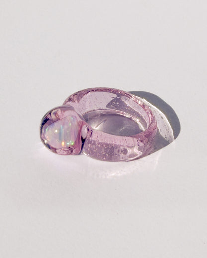 Opal Spherical Dome Rose · Glass Ring