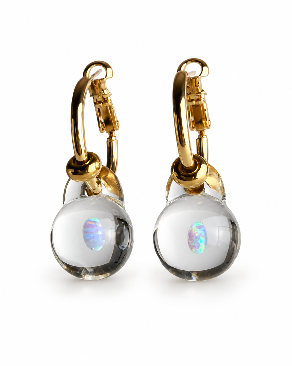Opal Spheres · Set Hoop Earrings + Pendant Necklace in Gold