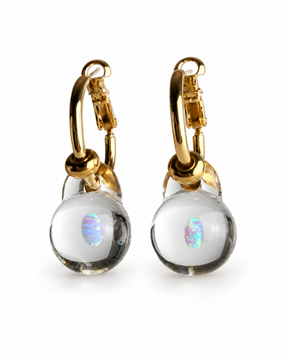 Opal Spheres · Set Hoop Earrings + Pendant Necklace in Gold