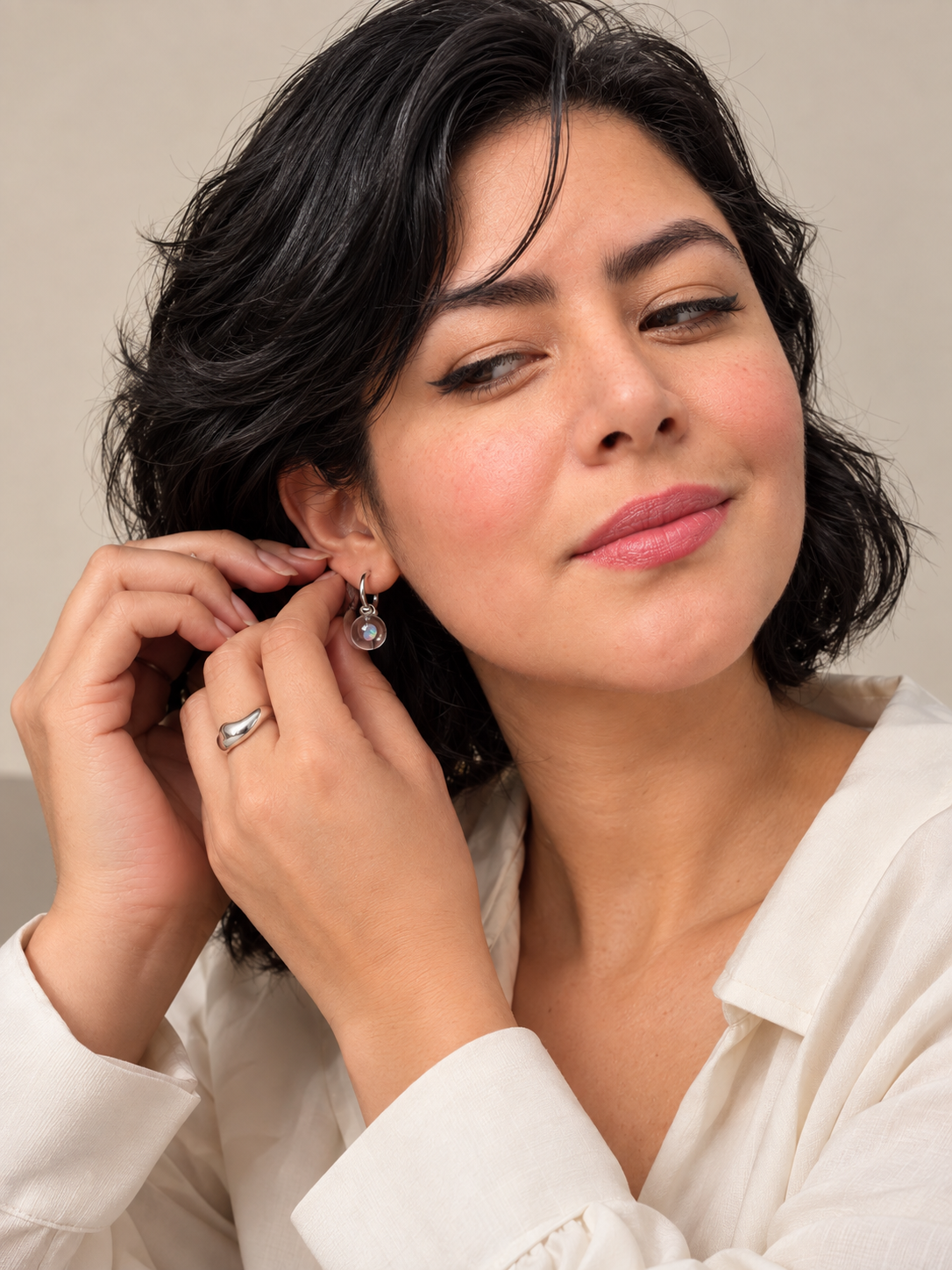 Opal Spheres · Hoop Earrings in Silver