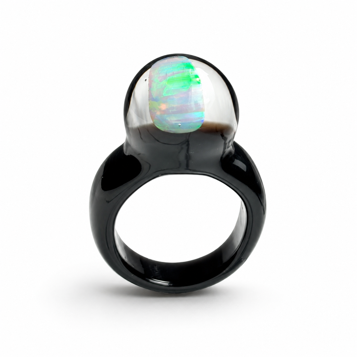 Noir Opal Spherical Dome · Glass Ring