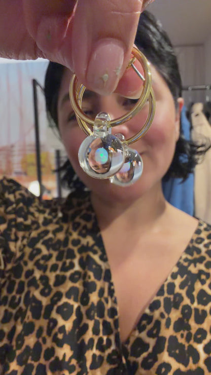 Opal Spheres · Set Hoop Earrings + Pendant Necklace in Gold